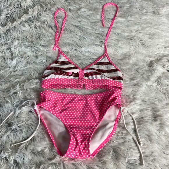 Justice Pink/White Polka Two Piece Bikini - Picture 1 of 4